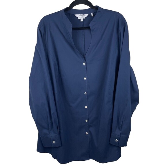 Foxcroft Tunic Top Shirt Blouse Size 24W Blue Non Iron Stretch Pockets Button Up - Picture 1 of 9